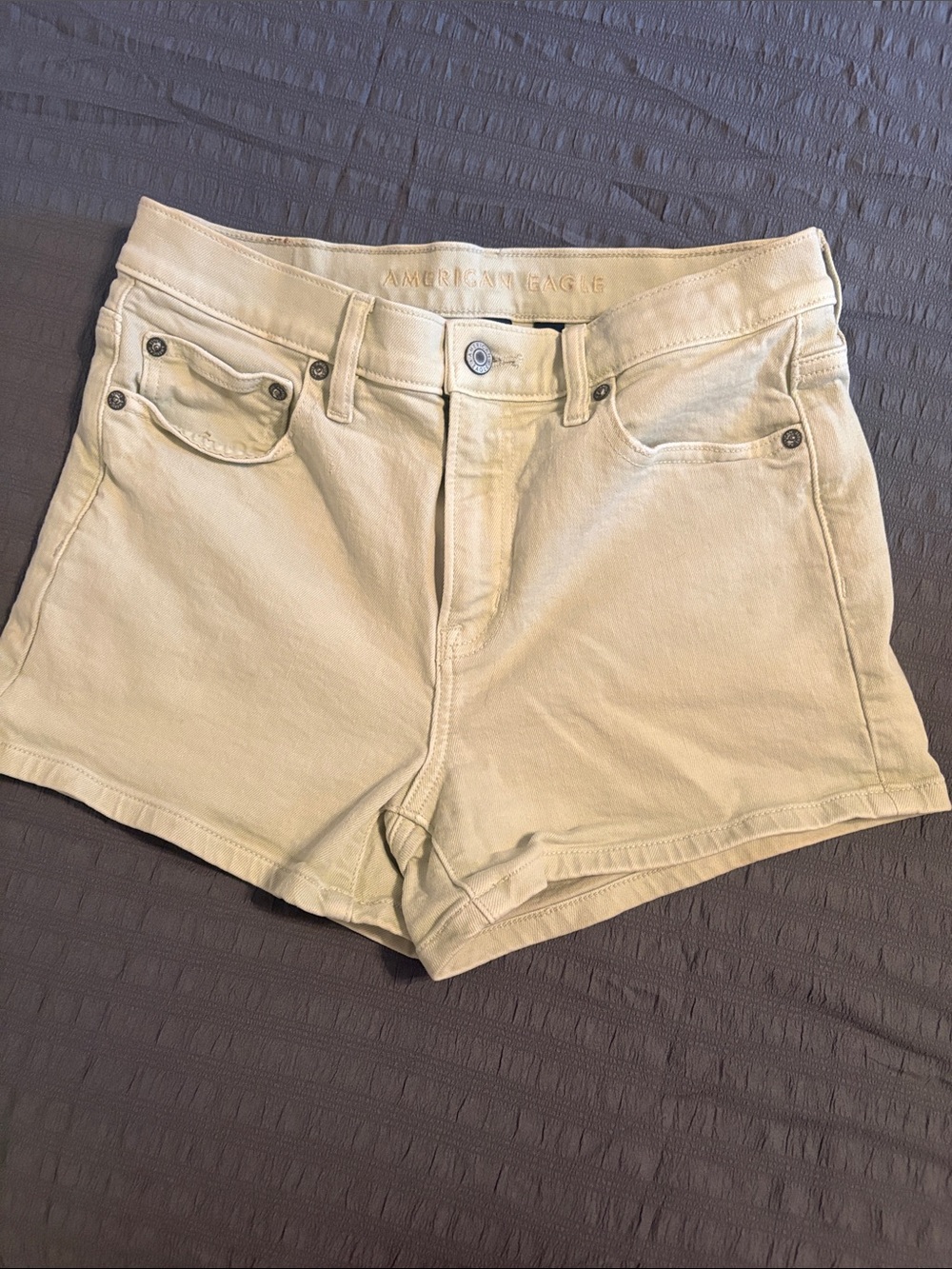 American Eagle Outfitters Light Cream High-Rise Denim Shorts